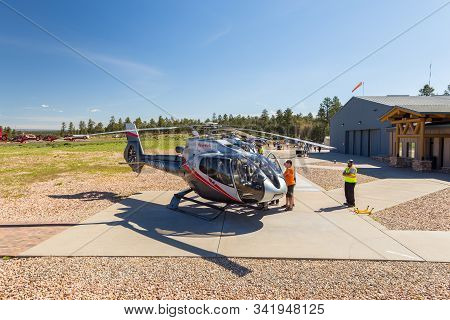 Tusayan, Grand Canyon, Usa- 31 May 2015: Maverick Helicopters On The Blacktop At The Grand Canyon Na