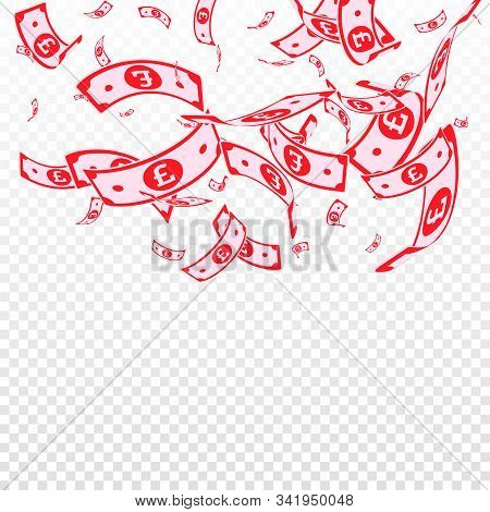 British Pound Notes Falling. Random Gbp Bills On Transparent Background. United Kingdom Money. Beaut