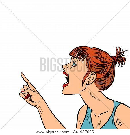 Angry Woman Threatens Finger. Pop Art Retro Vector Illustration Kitsch Vintage 50s 60s