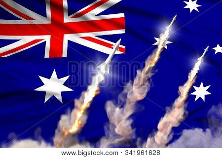 Australia Ballistic Missile Launch - Modern Strategic Nuclear Rocket Weapons Concept On Flag Fabric 