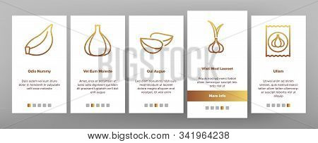 Garlic Spicy Vegetable Onboarding Mobile App Page Screen Vector. Smell From Mouth And Garlic Press, 