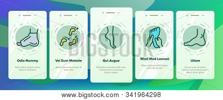 Foot Human Body Part Onboarding Mobile App Page Screen Vector. Skeletal Foot X-ray Photo And Bones, 