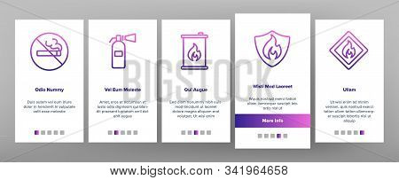 Combustible Products Onboarding Mobile App Page Screen Vector. Burning Gaz From Pipe, Flame On Mark 