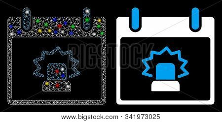 Glowing Mesh Alert Calendar Day Icon With Glare Effect. Abstract Illuminated Model Of Alert Calendar