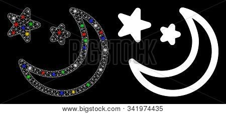 Flare Mesh Clear Night Sky Icon With Glow Effect. Abstract Illuminated Model Of Clear Night Sky. Shi