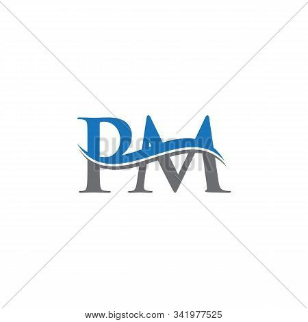 Swoosh Letter Pm Logo Design Vector Template. Water Wave Pm Logo Vector.