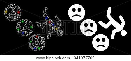 Flare Mesh Drop Down Sad User Icon With Glow Effect. Abstract Illuminated Model Of Drop Down Sad Use