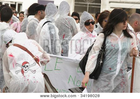 PARMA, Italia - maggio 16 gruppo locale dei diritti degli animali dimostrano in segno di protesta contro la vivisezione animale (t