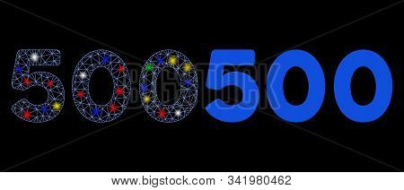 Glowing Mesh 500 Digits Text Icon With Glitter Effect. Abstract Illuminated Model Of 500 Digits Text