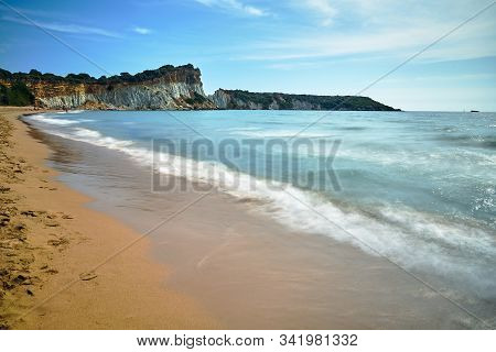 Sand And Rocks At Gerakas Beach On Zakynthos Island In Greece