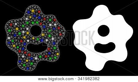 Flare Mesh Ameba Icon With Sparkle Effect. Abstract Illuminated Model Of Ameba. Shiny Wire Carcass T