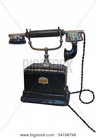 Vintage Retro telefon beyaz arka plan üzerinde telefon tarihi detaylar izole kablosu ile