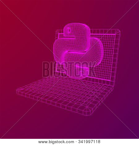 Python Code Language Sign With Notebook Laptop Device. Programming Coding And Developing Concept. Wi