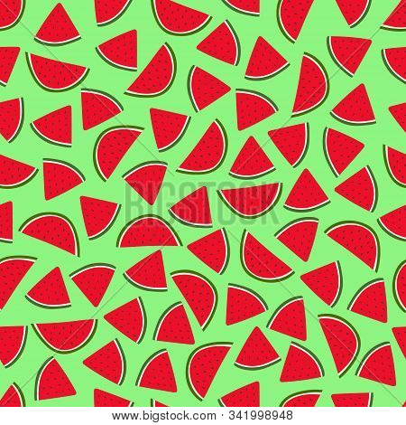 Pieces Of Watermelon On A Green Background.