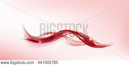 Red Water Splash Wave With Air Bubbles And Sparkles. Dynamic Motion Of Liquid With, Pure Hydration E