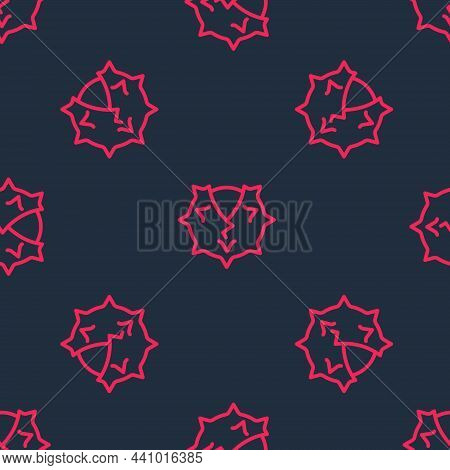 Red Line Chestnut Icon Isolated Seamless Pattern On Black Background. Barbed And Strong Chestnut. Ve