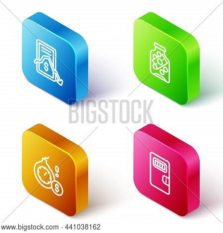 Set Isometric Line Mobile Stock Trading, Glass Money Jar With Coin, Money Bomb Dollar Crisis And Pri