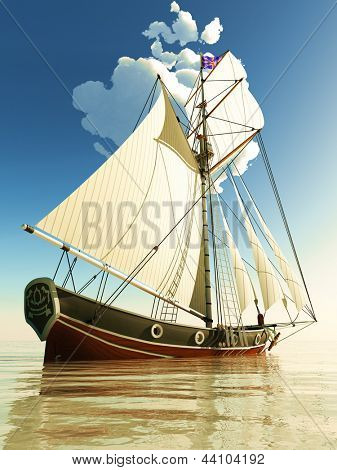 Pirate Brigantine heraus am Meer