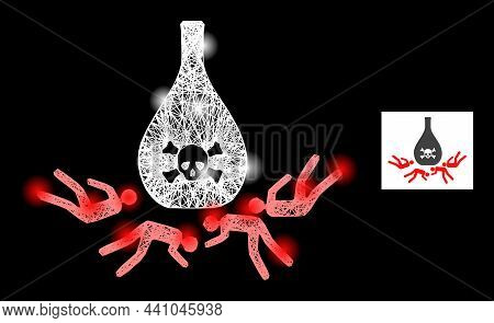 Majestic Net Mesh Dead Poisoned People With Glowing Spots On A Black Background. Light Vector Mesh I