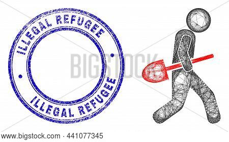 Net Irregular Mesh Shovel Robber Icon, And Illegal Refugee Rubber Round Stamp Seal. Abstract Lines A