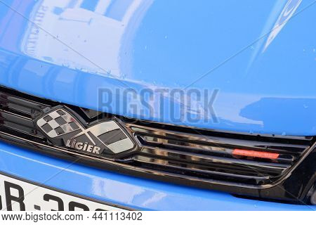 Bordeaux , Aquitaine France - 11 21 2021 : Ligier Metal Chrome Blue Logo Sign And Text Brand Microca