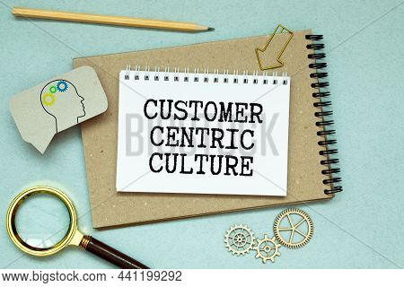 Customer Centric Culture, Text Words Typography Written On Book Against Wooden Background, Life And 