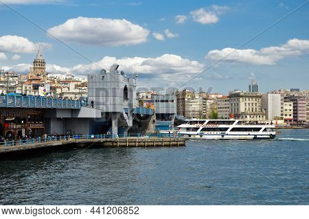 Galata Bridge And Galata Tower, One Of The Most Visited Places In Istanbul Bosphorus, April 13 2019