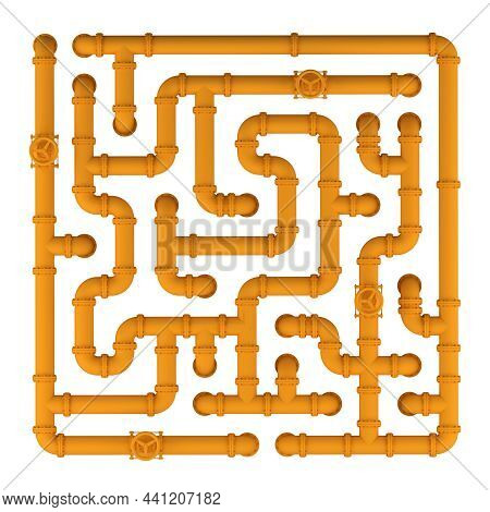 Oil Pipes Are Isolated In The Background. A Maze And A Qr Code Form Made Of Colored Pipes. 3d Illust