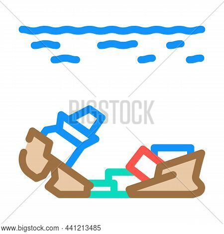 Sunken Container Ship Color Icon Vector. Sunken Container Ship Sign. Isolated Symbol Illustration