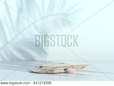 Stone Podium On Pastel Background, For Product Display, Blank For Mockup Design. 3d.