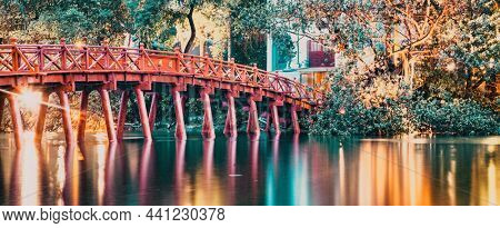 iconic red bridge in Hanoi, Vietnam