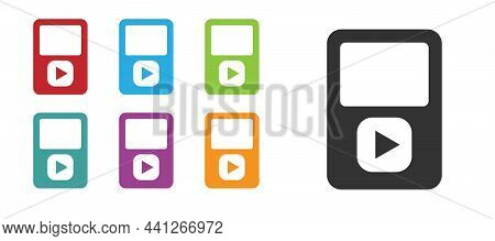 Black Music Player Icon Isolated On White Background. Portable Music Device. Set Icons Colorful. Vec