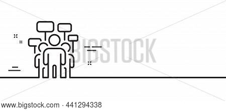 Voting Campaign Line Icon. People Rally With Signs. Public Election Symbol. Minimal Line Illustratio