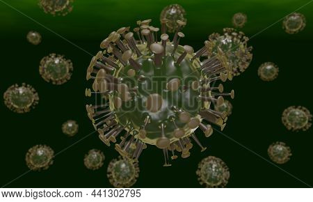 3d Render Of Green Coronavirus Floating With No Text