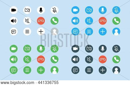 Set Of Video Call Icons For Screen Template Online Video App. Video Conference And Online Meeting Wo