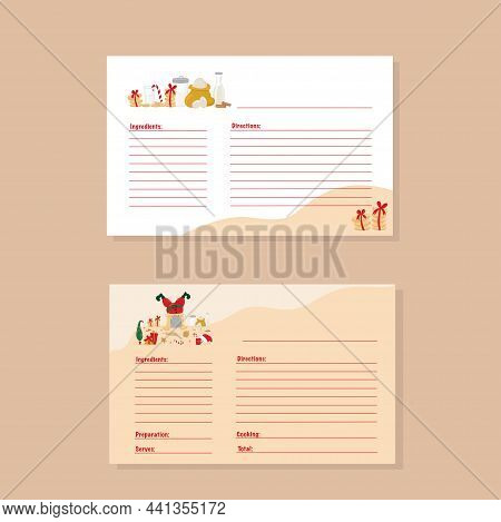 Recipe Card With Christmas Illustration - Sweets, Grinch Tree And Gift Boxes. Vector Stock Illustrat