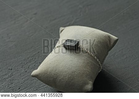 Black Tourmaline, Sherl Bracelet On Silver Chain. Bracelet Made Of Stones On Hand From Natural Stone