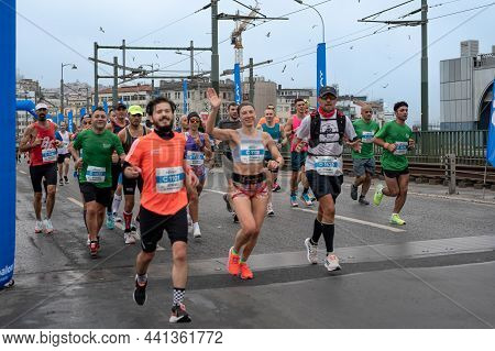Istanbul, Turkey - November 07, 2021: 43rd Istanbul Marathon. Athletes Running In 43th Istanbul Mara