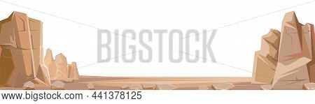Rocky Cliffs. Peaks Of Rocky Mountains. Horizontal Compozition. Stone Landscape. Isolated On White B