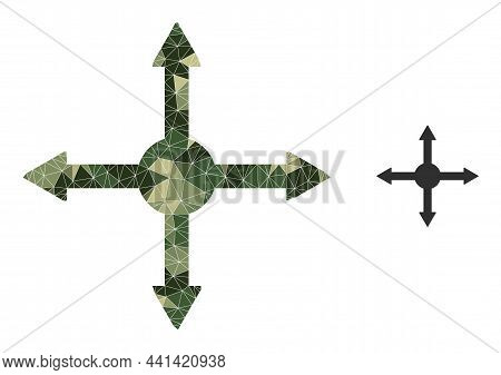 Camouflage Triangle Mosaic Expand Icon. Lowpoly Expand Icon Is Constructed From Randomized Camo Colo
