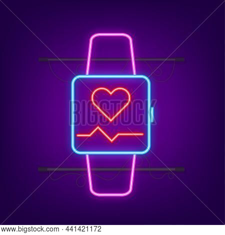 Smart Watch Pulse Heart. Fitness Bracelet, Pulsometer. Vector Stock Illustration.