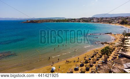 Panoramic Aerial View From Above Of The City Of Chania, Crete Island, Greece. Landmarks Of Greece, B