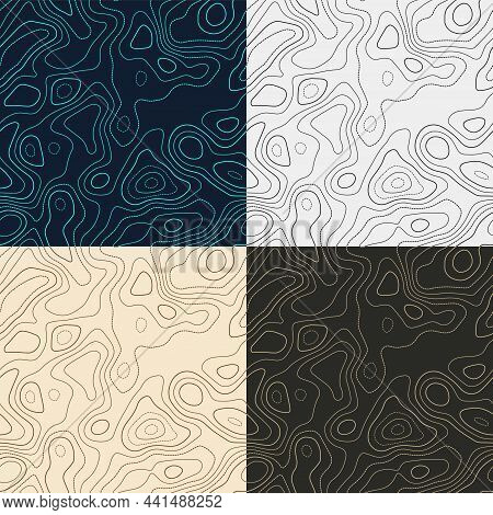 Topography Patterns. Seamless Elevation Map Tiles. Appealing Isoline Background. Artistic Tileable P