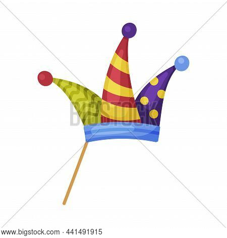 Pole Or Stick With Clown Hat Or Foolscap As Party Birthday Photo Booth Prop Vector Illustration