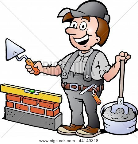Hand-drawn Vector Illustration Of An Happy Bricklayer Handyman
