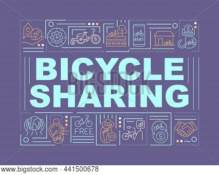 Bike Sharing Program Word Concepts Banner. Sustainable Future. Infographics With Linear Icons On Pur