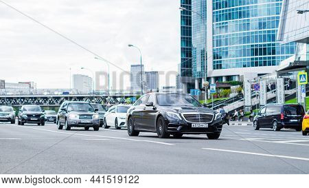 Mercedes S Class Car W222 4matic On The Street In Motion. W222 Is The Sixth Generation Of The S-clas