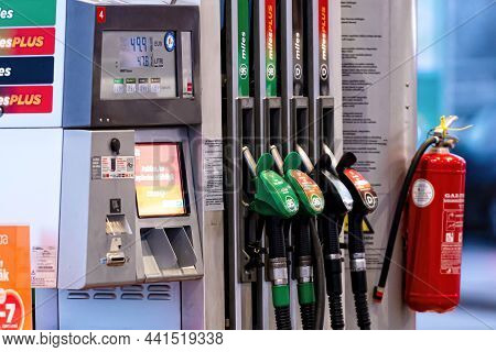 Riga, Latvia, January 2, 2021: Circle K Gas Station With Fuel, Oil, Gasoline And Diesel, Close-up Of