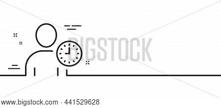 User With Clock Line Icon. Profile Avatar With Time Sign. Person Silhouette Symbol. Minimal Line Ill