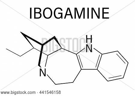 Ibogamine Alkaloid Molecule, Found In Tabernanthe Iboga. Skeletal Formula.